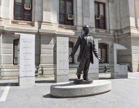 Philadelphia, Pennsylvania, USA - July 16, 2021: Statue of 19th Century Civil Rights Activist Octavius V. Catto in front of Philadelphia City Hallのeditorial素材