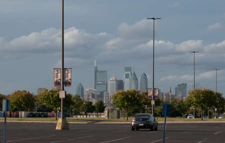 Philadelphia, Pennsylvania, USA - September 21, 2021: Philadelphia Skyline as Seen from the Parking Lot at Citizens Bank Parkのeditorial素材