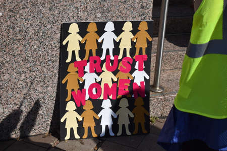 Washington, DC, USA - October 2, 2021: Sign at the Womenâs March at Freedom Plaza Says, âTrust Womenâのeditorial素材