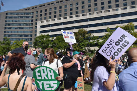 Washington, DC, USA - October 2, 2021: Activists Gather at Freedom Plaza to Support Abortion Rights...