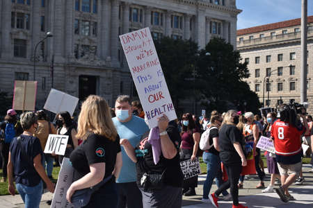 Washington, DC, USA - October 2, 2021: Woman Holds a Sign That Says, âDamn Straight Weâre Marching This Is About Our Health,â at the Womenâs March at Freedom Plazaのeditorial素材