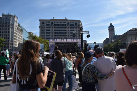 Washington, DC, USA - October 2, 2021: People Gather in Front of the Main Stage at the Womenâs March in Support of Abortion Rights at Freedom Plazaのeditorial素材
