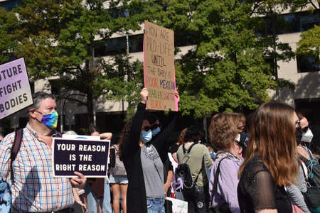 Washington, DC, USA - October 2, 2021: Activists Gather at Freedom Plaza to Support Abortion Rights before Taking Part in the Womenâs Marchのeditorial素材