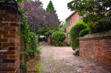 Alexandria, Virginia, USA - October 8, 2021: Colonial Homes and a Garden off of North Pitt Street in Old Town Alexandriaのeditorial素材