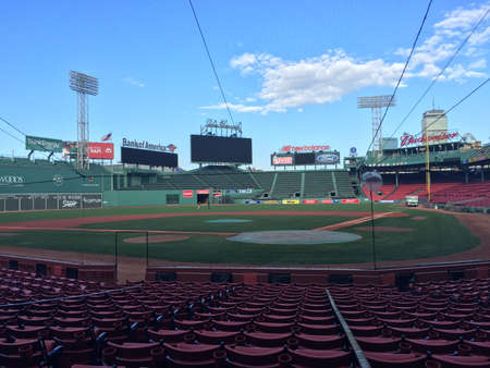 Boston, MA, USA - September 1, 2017: Interior of Fenway Park looking onto the baseball diamond during a stadium tourのeditorial素材