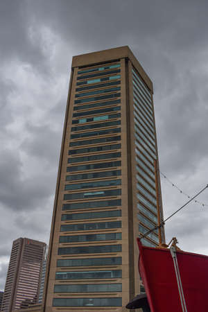 Baltimore, Maryland, USA - October 9, 2021: World Trade Center of Baltimore at the Inner Harbor on a Cloudy Dayのeditorial素材
