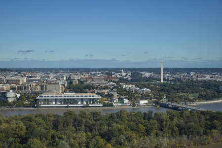 Washington, DC, USA - October 27, 2021: Aerial View of the Washington, DC Skyline, as Seen from a Skyscraper in Arlington, VA, on a Clear, Sunny Fall Afternoonのeditorial素材