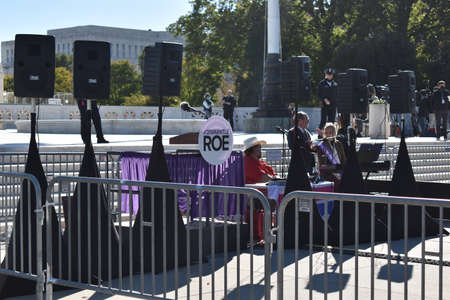 Washington, DC, USA - November 1, 2021: Stage Is Prepared Outside the U.S. Supreme Court on the Day...