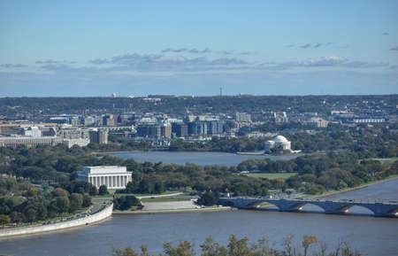Washington, DC, USA - October 27, 2021: Aerial View of the Tidal Basin, Including the Lincoln and Jefferson Memorialsのeditorial素材