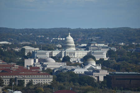 Washington, DC, USA - October 27, 2021: Aerial View of the U.S. Capitol Viewed from a Skyscraper in...