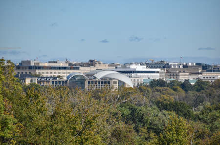 Washington, DC, USA - October 27, 2021: U.S. Institute of Peace as Seen from a Hill in Arlington Ridge Park on a Clear Fall Afternoonのeditorial素材