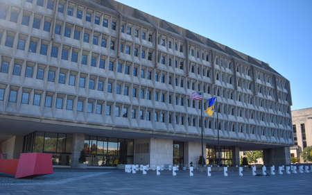 Washington, DC, USA - November 1, 2021: The U.S. Department of Health and Human Services (Hubert H. Humphrey Building) in the Shadows on a Bright Fall Morningのeditorial素材