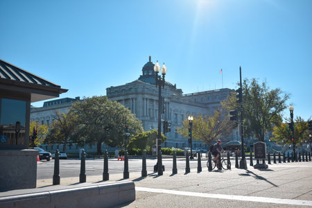 Washington, DC, USA - November 1, 2021: Thomas Jefferson Building of the Library of Congress as Seen from the Grounds of the U.S. Capitol on a Bright, Sunny Fall Morningのeditorial素材