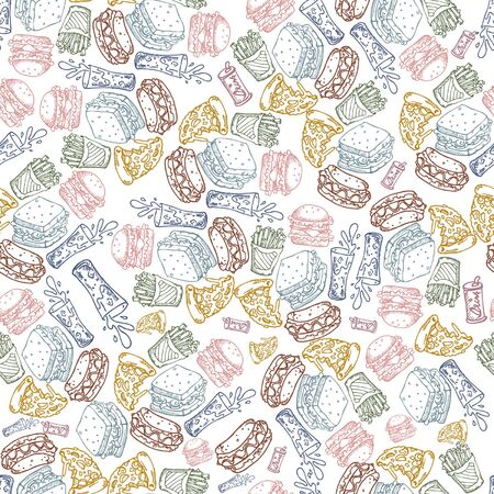 pattern hamburger pizza hotdog sandwichのイラスト素材