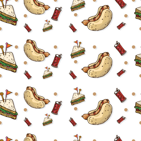 pattern hotdog sanwich drinkのイラスト素材