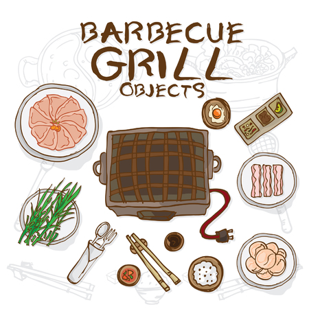 barbecue grill objectsのイラスト素材