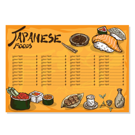 menu japanese food drawing graphic design illustrate objects templateのイラスト素材