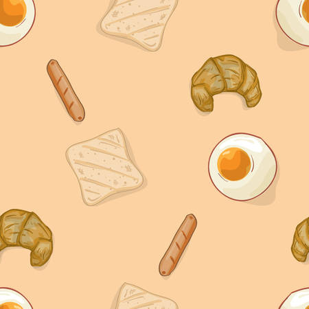 Pattern food fried egg bread sausageのイラスト素材