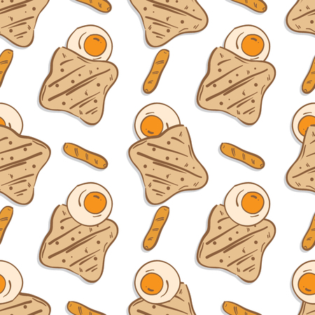 Pattern food fried egg bread sausageのイラスト素材