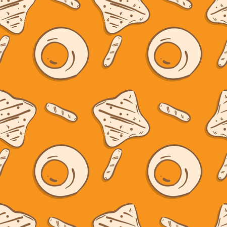 Pattern food fried egg bread sausageのイラスト素材