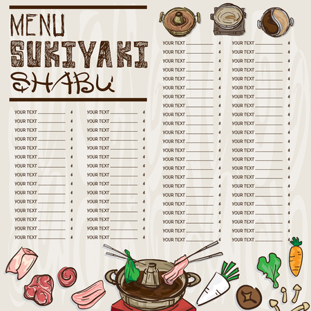 menu japanese food sukiyaki shabu restaurant template design hand drawing graphic.のイラスト素材
