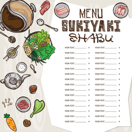 menu japanese food sukiyaki shabu restaurant template design hand drawing graphic.のイラスト素材