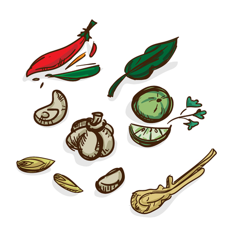 Ginger chili garlic galangal lemonのイラスト素材