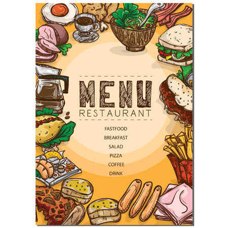 menu food restaurant template design hand drawing graphic.のイラスト素材
