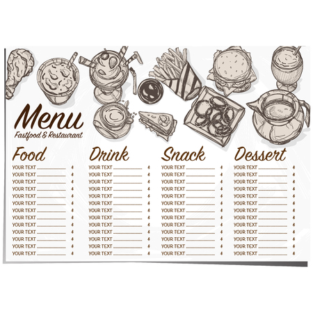 menu fastfood restaurant template design hand drawing graphicのイラスト素材