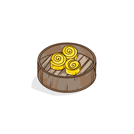 A Chinese food custard roll cake object hand drawing on white background.のイラスト素材