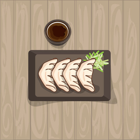 Jiaozi japanese chinese food graphic object top viewのイラスト素材