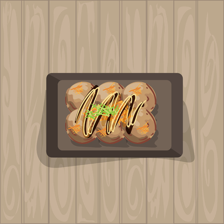 Takoyaki food graphic object top view vector illustrationのイラスト素材