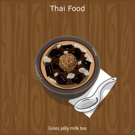 Thai Dessert Grass jelly milk teaのイラスト素材