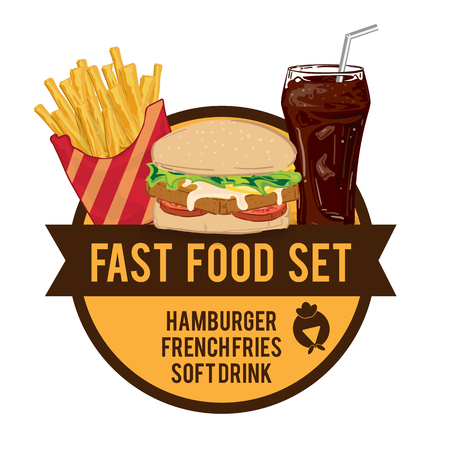 menu fastfood design graphic set hamburger French fries soft drinkのイラスト素材