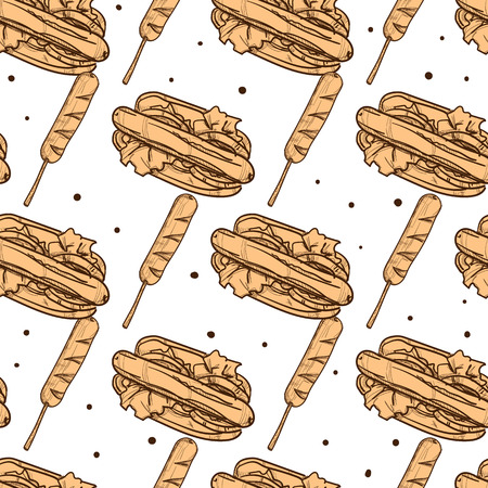 pattern fastfood hot dog sausage drawing graphic objectのイラスト素材