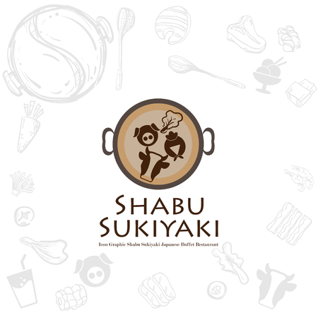 shabu sukiyaki logo icon graphic japanese buffet restaurantのイラスト素材