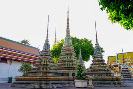 Chedis in Wat Pho, Temple of the Reclining Buddha in Bangkok, Thailand, Asiaの写真素材