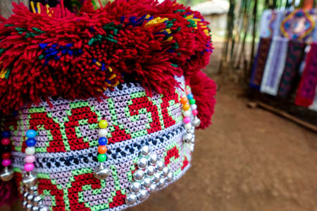 Kiosk for souvenirs and handicraft products from own production in an Akha mountain village in Chiang Rai, Northern Thailand, Thailand, Asiaの写真素材