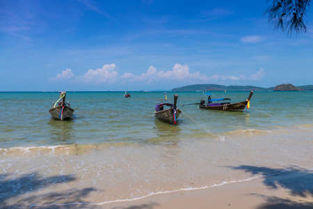 Longtail boats on the beach of Ao Nang, Ao Nang, Krabi, Thailand, Asiaのeditorial素材