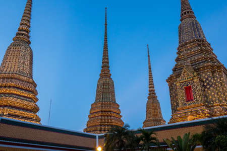 Chedis in Wat Pho, Temple of the Reclining Buddha in Bangkok, Thailand, Asiaの写真素材