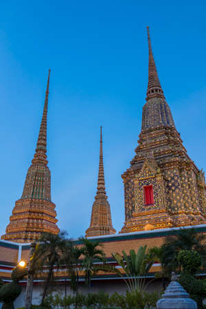 Chedis in Wat Pho, Temple of the Reclining Buddha in Bangkok, Thailand, Asiaの写真素材