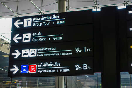 Scoreboards, Signpost in Suvarnabhumi Airport, Bangkok, Thailandのeditorial素材