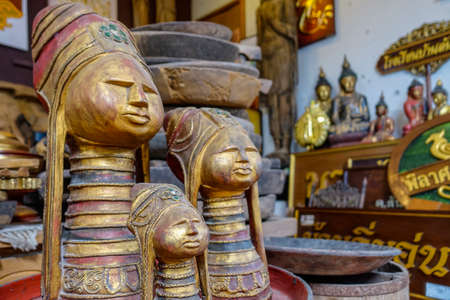 Colorful figures at a market in Chiang Mai, Northern Thailand, Thailand, Asiaの写真素材
