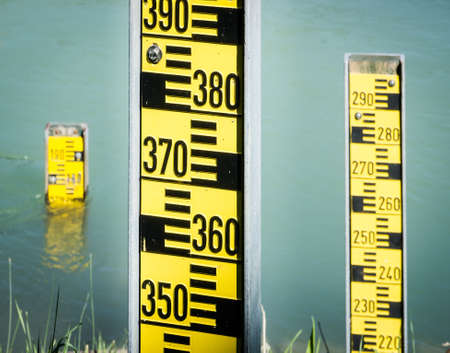 water level indicators at a river near hamburg