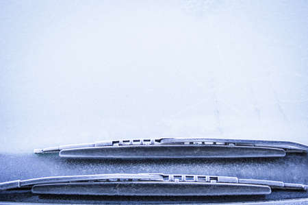 front window of a car in winter - space for textの写真素材