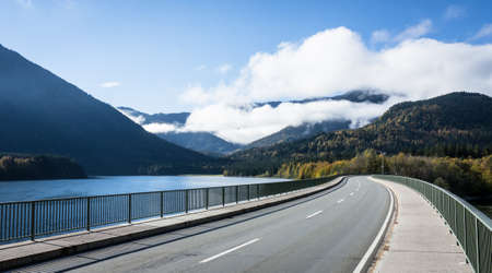 sylvenstein lake in bavaria at winterの写真素材