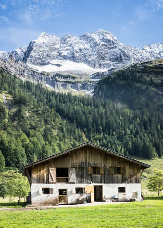 old farmhouse at the eng-alm - karwendel mountainsの写真素材