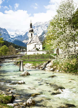 famous old church in ramsau - austriaの写真素材