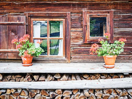 window at a typical old bavarian farmhouseの写真素材