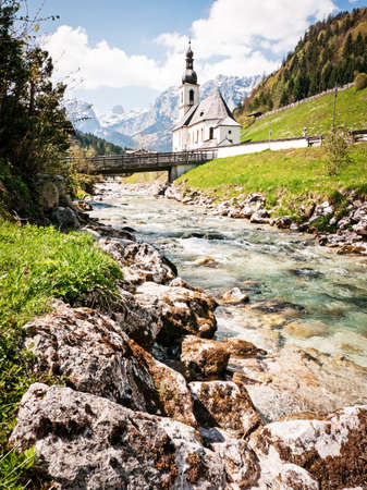 famous old church in ramsau - austriaの写真素材